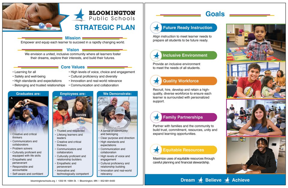 Summary document outlining the Bloomington Public Schools Strategic Plan