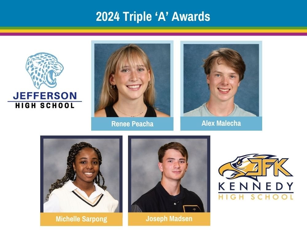 Triple 'A' Award Nominees Renee Peacha and Alex Malecha from Jefferson High School and Michelle Sarpong and Joseph Madsen from Kennedy High School