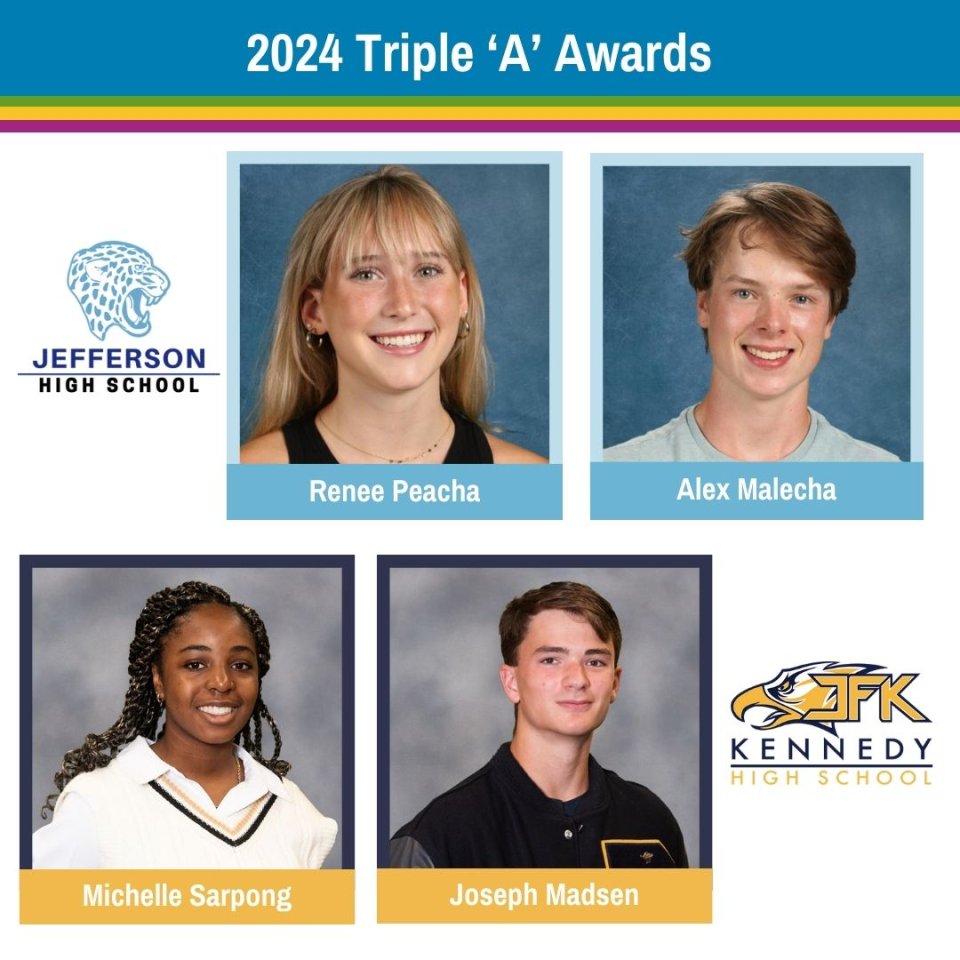 Triple 'A' Award Nominees, Renee Peacha and Alex Malecha from Jefferson High School and Michelle Sarpong and Joseph Madsen from Kennedy High School.